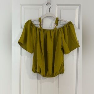 Off-Shoulder Olive Green Blouse with Buckle Straps